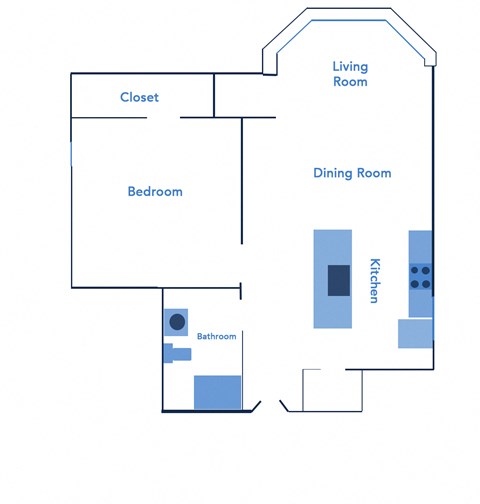 Floor plan for 1 bed, 1 bath, 755 sqft
